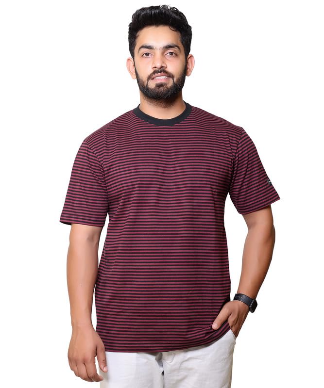 Men's Cotton Blend Mini Striped T-Shirt | Regular Fit Round Neck Half Sleeve Casual T-Shirt | Soft Breathable Lightweight Summer & Everyday Wear Tee for Men-picture-29