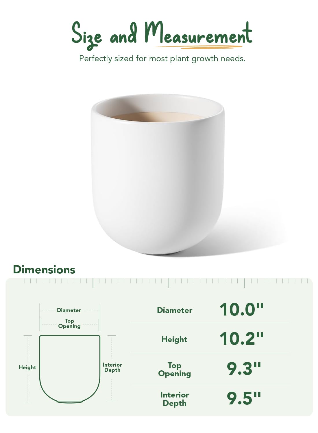 LE TAUCI 25 cm Vaso per Piante, Vaso in Ceramica per Piante da Interno, Vasi per Piante per Casa, Giardino, Patio Ufficio, Vaso per Fiori da Esterno con Fori di Drenaggio, Bianco