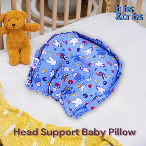 Image of Bibs & cribs Mustard Seed Pillow for New Born Baby Ideal for Round Head Shaping 100% Cotton Cover Baby Pillow Prevents Flat Head for 0 to 24 Months Babies (Blue)