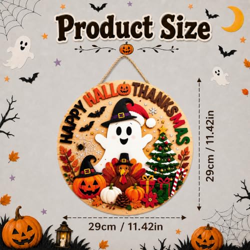 Image of Halloween Decorations - Happy Hallothanksmas Wooden Sign for Front Door