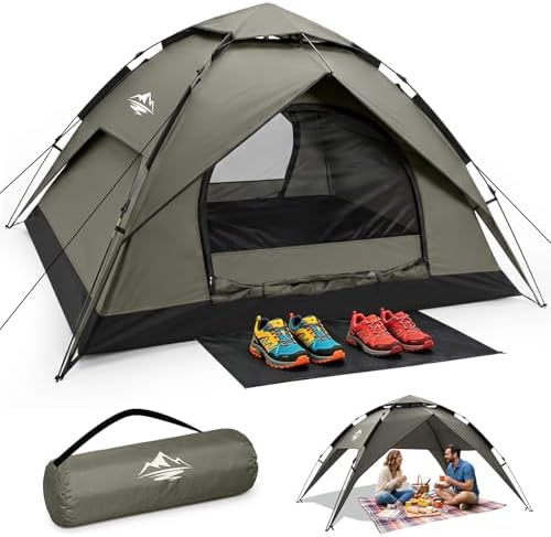 Zelt 2/3/4 Personen Campingzelt Pop Up - 40s Automatik Schnellaufbau, 2-4 Mann Zelte Wasserdicht 3000mm & Winddicht, Doppelwand Kuppelzelt mit Regenschutz, Wurfzelt für Camping