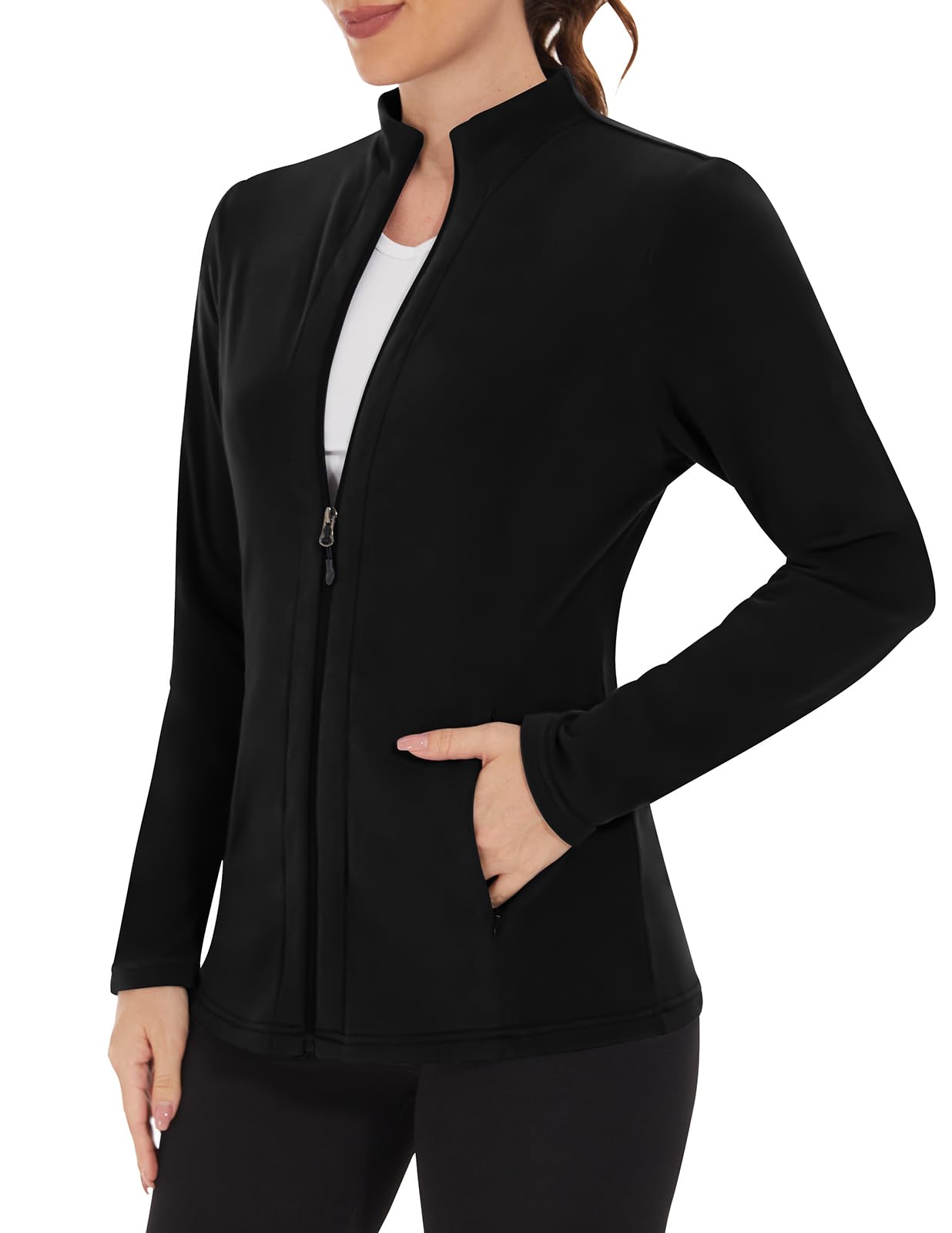 WOWENY Fleecejacke Damen Warm Gefüttert Sweatshirt mit Stehkragen und Full Zip Fleece Sweatjacke Leichte Für Winter Outdoor Laufen Wandern Freizeit