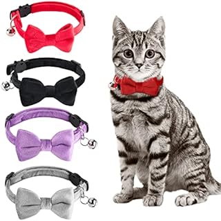 SIVEIS Cat Collar with Bell and Bow Tie, Quick Release Removable Personalised Kitten Collar, Adjustable and Soft Safety Pet Collars for Most Domestic Cats and puppy4 Pack