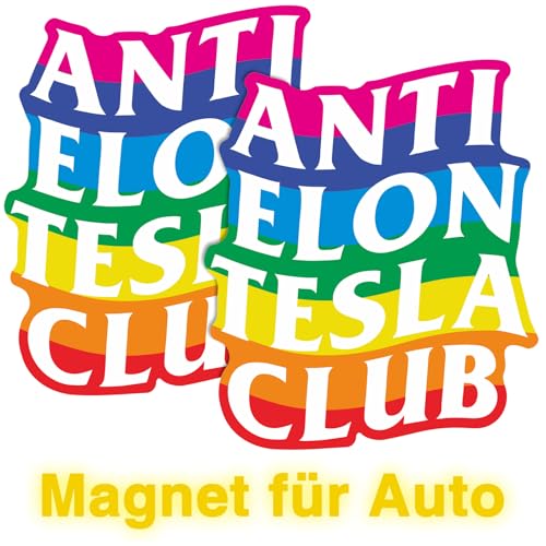2er-Pack lustiges Te-SLA Aufkleber Elon Magnet für Auto Anti Elon Te-SLA Club Wasserdichter Magnet für die Stoßstange Perfektes lustiges Geschenkzubehör für Te-SLA Besitzer (Bunt)