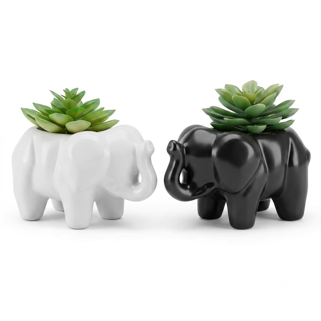 Mini Artificial Succulent Plants with Ceramic Pot (4.2 Inch) – Small Fake Plants for Home Decor, Bathroom, Office Desk & Table Decoration – Modern Indoor Decorative Plant (Elephant Shape, Set of 2)-image-49