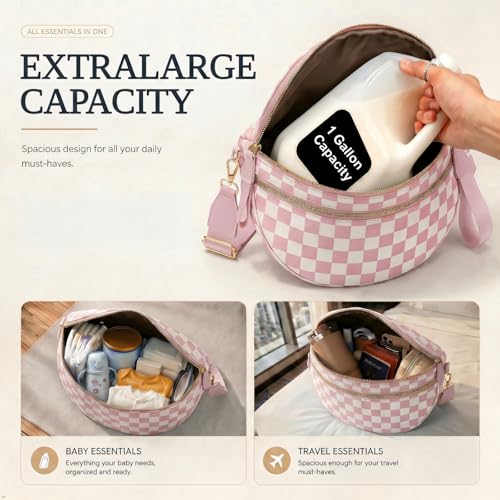 Image of Womens Crossbody Bag, Spacious Nylon Bum Bag Trendy Shoulder Purse with Adjustable Strap Zipped Travel Essentials