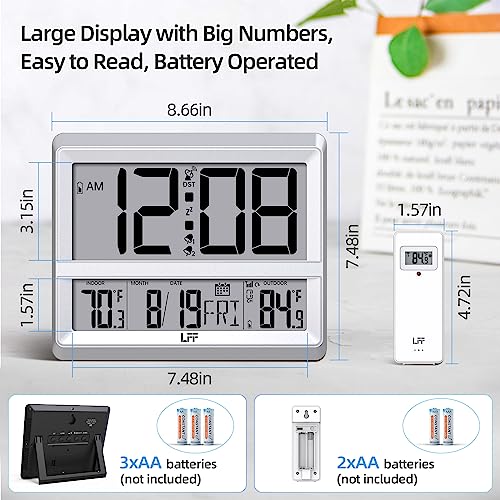 LFF Atomic Clock 11.5” Large Display with Indoor Outdoor Temperature Date - Image 3