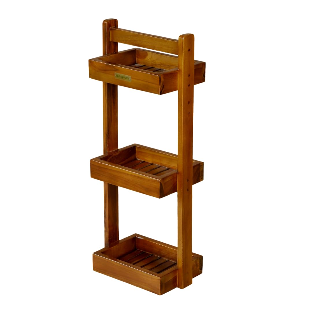 acymetri THREE-TIER TEAK WOOD SHOWER CADDY 12 L x 8 W x 11 H