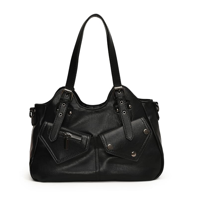GSenhui Handtasche Vintage City Bag Tote Bag Damen Große Schultertasche PU Leder Uni Tasche Punk-Stil Umhängetasche Slouchy Braune für Schule Reisen