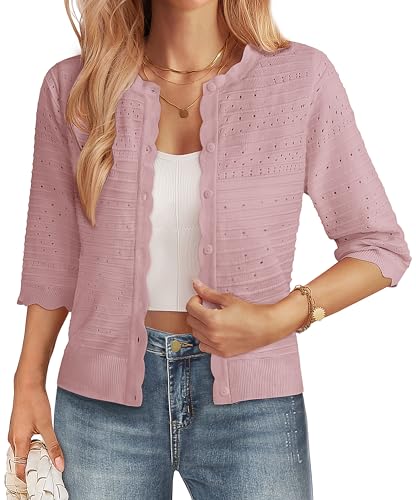 Image of GRACE KARIN Womens 3 /4 Sleeve Cardigan Sweater, Lightweight Cropped Cardigan Trendy, Dressy Casual Crochet Bolero Shrugs
