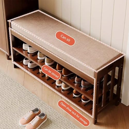 Banc à chaussures en bambou robuste et durable avec siège rembourré - 3