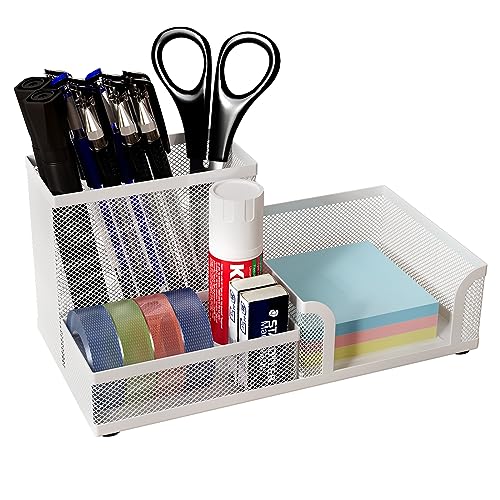 EasyPAG 3 Compartiments Métal Organisateur de Bureau Range Bureau Rangement Bureau Pot à Crayon Porte Stylo,Blanc