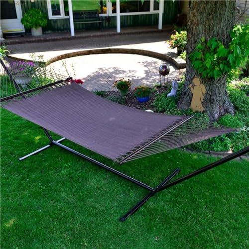 Caribbean Rope Spreader Bar Hammock with Steel Stand Brown & Bronze