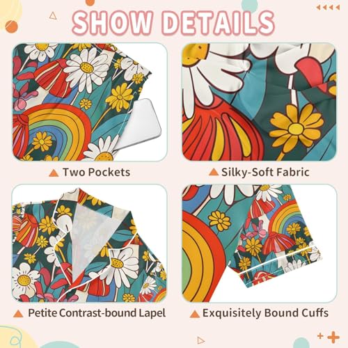 senya Flowers Mushrooms Rainbows Satin Summer Pajama Sets Silk Short Sleeve Button Down Sleepwear3