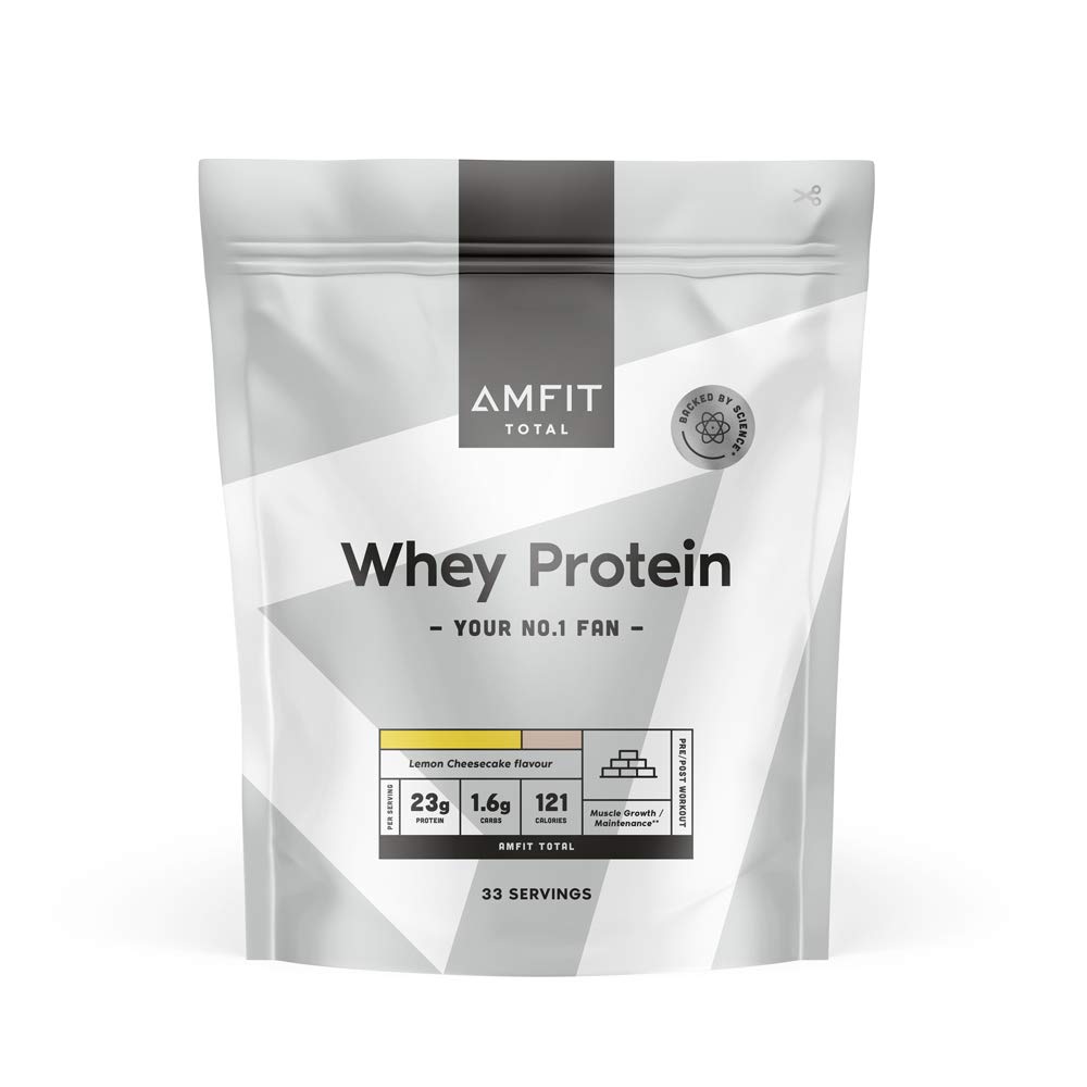 Marchio Amazon - Amfit Nutrition Proteine del Siero del Latte, Gusto Cheesecake al Limone, 33 porzioni, 1 kg (Confezione da 1)