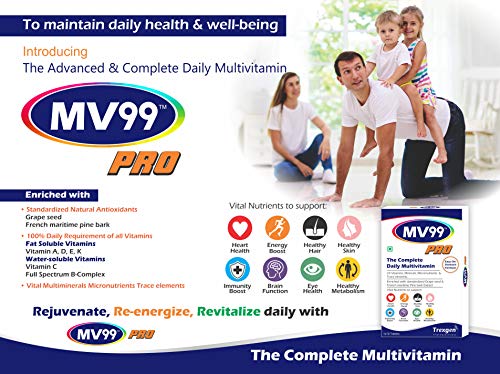 Image of Trexgen MV99-PRO The Complete Daily Multivitamin with A,D,E,K,B-Complex, C, Multiminerals Micronutrients & Trace elements with Grape Seed & Pomegranate extract (10x10 = 100 Tabs)