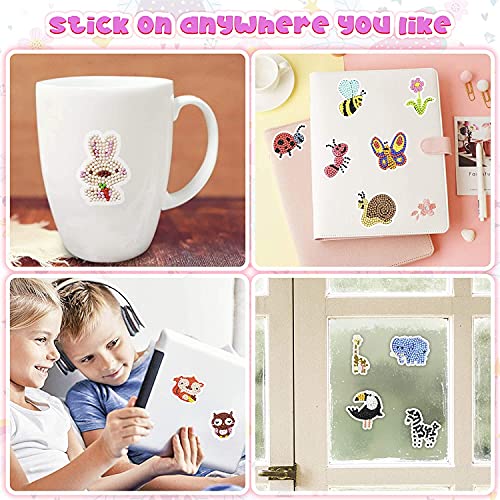 Image of YellowCult 5D DIY Diamond Painting Craft Kits for Kids, 9 PCS Cartoon Stickers, Stick Paint with Diamonds by Numbers, [Cute Insects & Bird Theme],