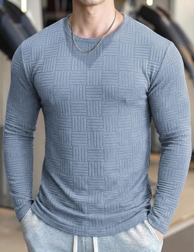 Image of JMIERR Mens T-Shirt Casual Stretch Solid Crewneck Short Sleeve Tees Textured Shirts