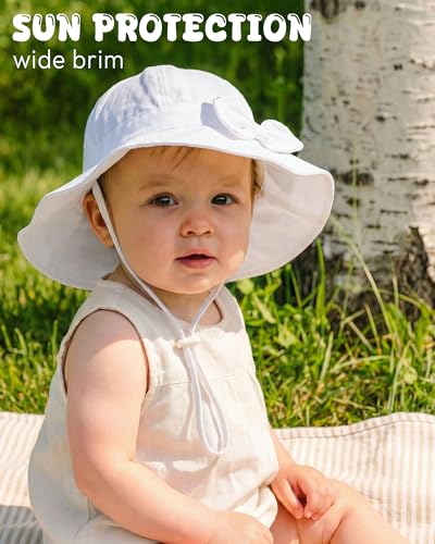 HONGTEYA Baby Sun Hat Cotton Stripe Bow Wide Brim Toddler Beach Bucket Hat - image 3