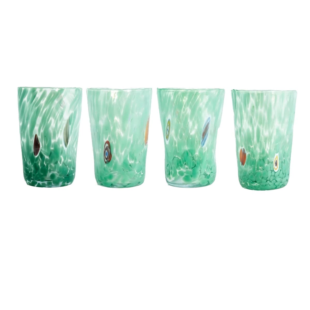 Verre de Murano Vert Gobelet de Table Millefiori Artisanat d'Art - 4 Pièces