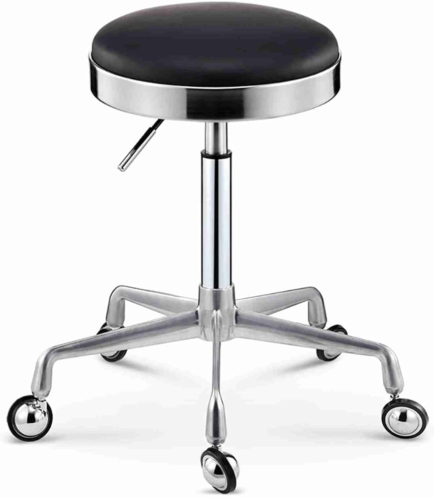 Yo LKK ローラースツール 丸椅子 診察椅子 スツール カウンターチェア 360°回転 ステンレススツール 昇降式 バースツール オフィスチェア 理髪スツールワークショップスツールテーブル 美容スツール ネイルチェア 黒 細い脚