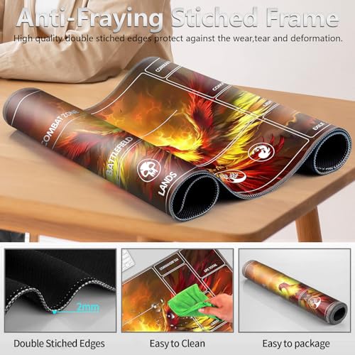 Image of for MTG Playmat with Card Storage Bag,Non-Slip Rubber Base & Smooth Surface 24x14in,Beginner-Friendly Magic Mat for Commander Deck,Phoenix Flame Bird
