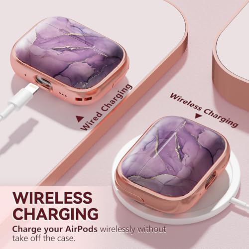Image of Inesore for AirPods Pro 3 Case Cover 2025 with Lock-Purple Gold Marble | Two-Piece Design,with Gold Keychain & Clean Pen, As Phone Stand,Support Wireless Charging,Cute Luxury Case for Women Girly