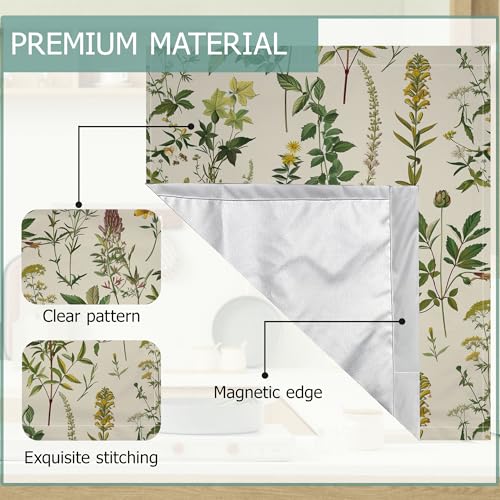 Image of Green Herb Leaves Dishwasher Covers for The Front Magnetic,Spring Wildflowers Refrigerator Magnets Decoration,Reusable Dishwasher Cover Panel for Home Kitchen Decor 23x26 Inch