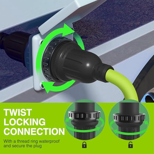 Image of Nilight 25FT 30 Amp RV Locking Extension Cord 125V Heavy Duty 10 /3 Gauge Pure Copper STW Wire UL ETL Listed 3 Prong TT-30P L5-30R Weatherproof Suit for Camper Caravan Trailer Bright Green
