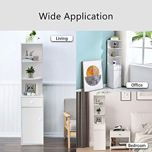 Homesailing Corner Wood Bookcase Cabinet With Drawers And 3 Shelves Living Room Unit Storage Display Book Shelves Tall Slimline Bedroom Cupboard Sideboard For Small Dorm Apartment #TOP3