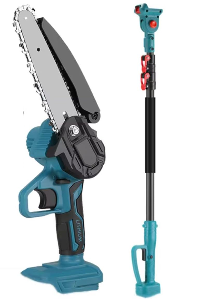 Forbice da Potatura a Batteria, Motosega a Batteria 6 Pollici incluso, + Asta Telescopica 128-248cm, Kit 3 in 1, Cesoie Elettriche per Potatura Giardino Rami Arbusti Vigneto