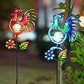 Qipade Rooster Solar Garden Lights, 2 Pack Metal Solar Stake Light, 27" H Outdoor Chicken Statues Figurine Lights for Spring Garden Lawn Patio Yard Decoration