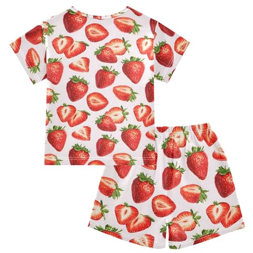Red Strawberry Patterns Summer Cute Pajama Sets, Short Sets for Daily Wears and Sleep Wears2