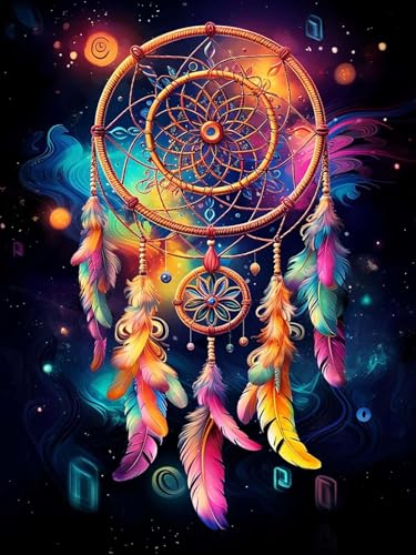 Yomiie 5D Diamond Art Kits for Adults, Dreamcatcher Diamond Painting Art DIY Full Round Drill Kits, Embroidery Rhinestone Diamond Crystal Craft Canvas Home Wall Decor 12x16 inch