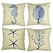 Luxbon Conjunto de 4 Funda Cojin Almohada Mar Azul Lino Duradero Decoración para Sofá Cama Coche 45x45 cm
