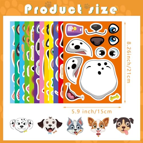 Image of Make a Face Stickers, Make Your Own Dog Stickers for Kids, Animal Sticker | 24 Sheets Dogs Sticker for Birthday Gift Party Favors Supplies Teacher Art Craft, Games School Activity Reward