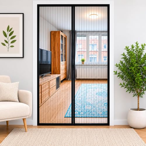 Image of Magnetic Mosquito Net for Door (210 x 100) cm Black, Self Closing Mesh Curtain with Strong Magnets, Hands Free Fly Screen, Easy Install, Insect Proof, Kid & Pet Friendly for Home Balcony (Pack of 1)