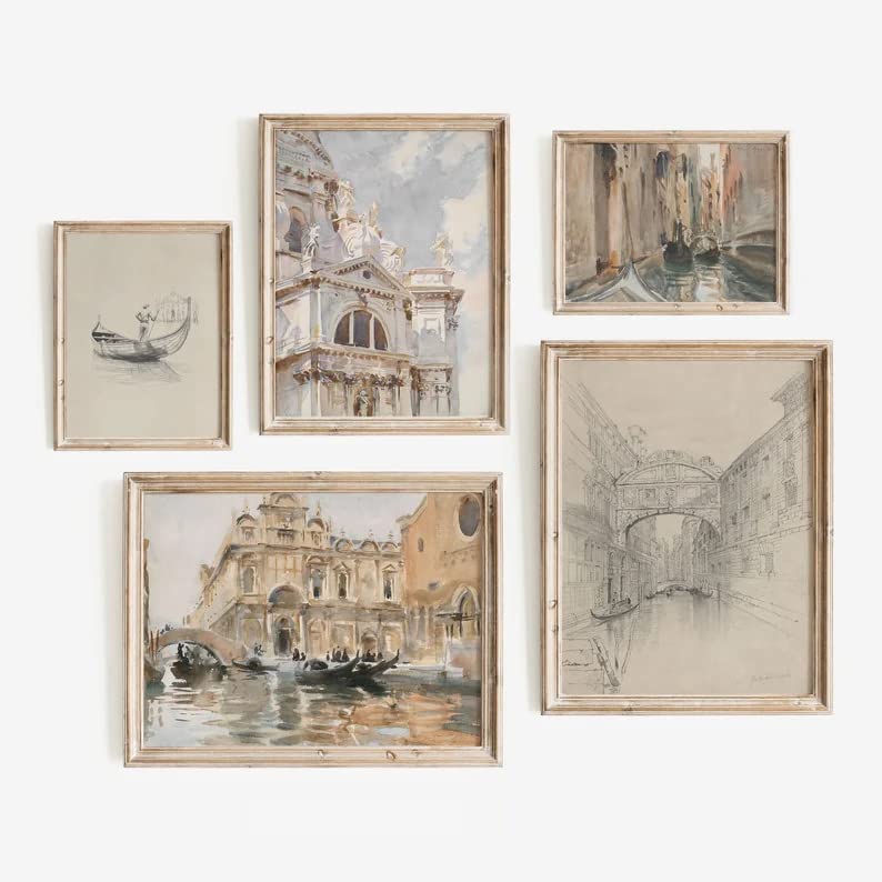 Set 5 Vintage Painting, Vintage Art Wall Decor, Sketch