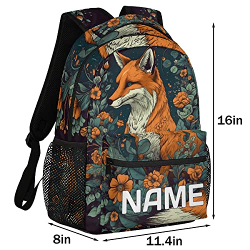Cute Animal Fox Custom Backpack for Kids Boys Girls Floral Flower Personalized School Bookbag for College Elementary Middle School Bag Casual Daypack Laptop Bag for Women Men2