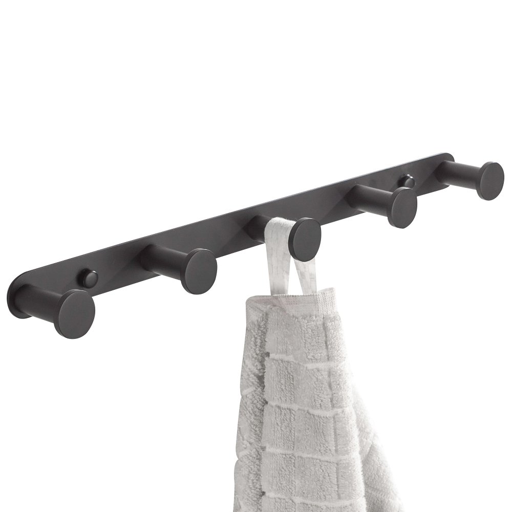 BigBig Home Black Bathroom Towel Hook, Coat Rack with 5 Hooks Wall Mount Matte Black Robe Hanger Heavy Duty Stainless Steel, 13 Inch