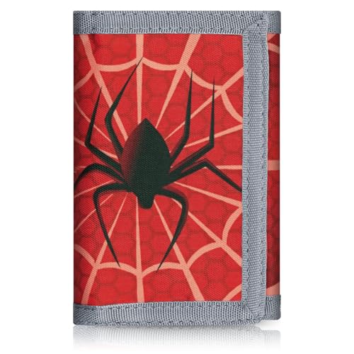 AI-DEE Carteira infantil de lona com três dobras RFID para esportes ao ar livre - Carteira de bolso frontal com adesivo mágico, Teia de aranha, Small, Novidade