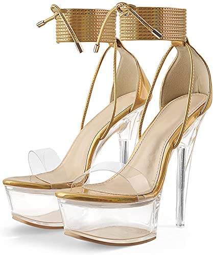Chase & Chloe Women's Transparent Platform Clear Straps Stiletto High Heels Noelle-1
