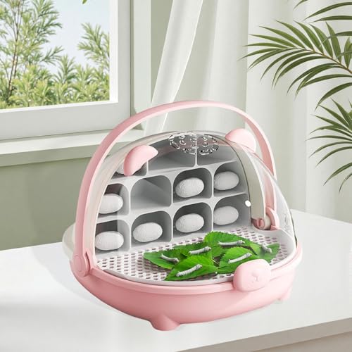 Silkworm Breeding Box mit Herausnehmbarem Fach Und Belüftungsdesign als Transparenter Aufzuchtbehälter für Kleine Tiere Und Reptilien für Schüler, Rosa-4