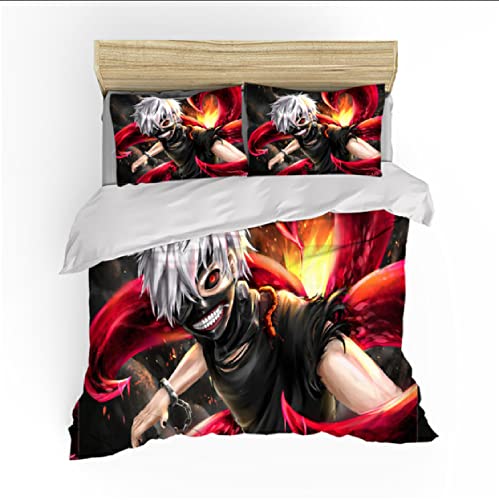 3 Pieces Tokyo Ghoul Bedding Set Animation Bed Cover Set Home Comfortable Duvet Cover Bed Quilt Cover Color 1 79x79inch