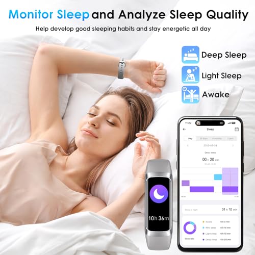 Image of Fitness Tracker Smart Watch, Silver Gray 24 /7 Heart Rate Monitor, Blood Oxygen & Pressure Monitor, Body Temp Monitor, 1.1 inch AMOLED Touch Screen, Waterproof