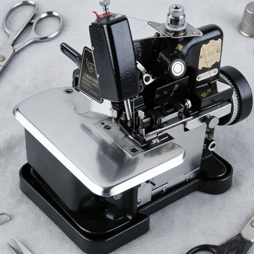 DowPie Máquina de Coser overlock Profesional, remalladora de Marco metálico Resistente, 3000 Puntadas por Minuto, Corte automático, compacta para Principiantes en Costura y remiendos. Black