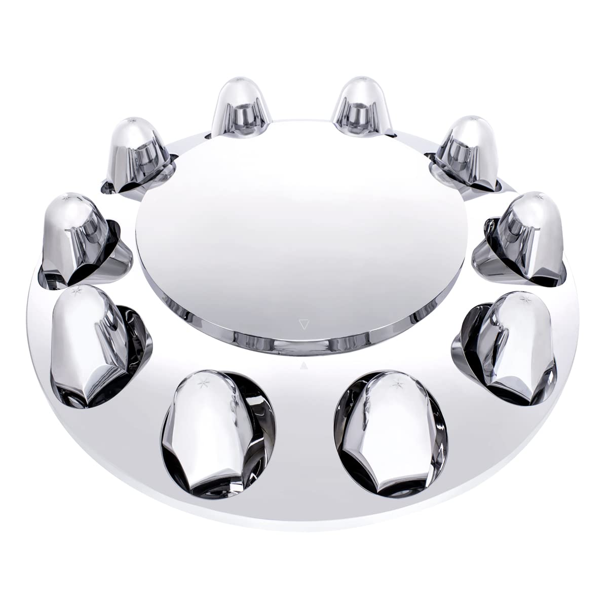 United Pacific Chrome Plastic Semi Truck Front Wheel Axle Hub Covers / 1.5