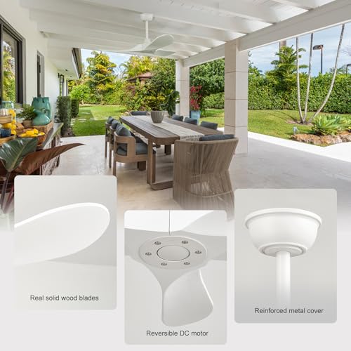 Image of 42'' Ceiling Fan no Light,Outdoor Ceiling Fan with Remote Control,3 Solid Wood Blades with Large Airflow for Bedroom,Living Room,Porch (white)