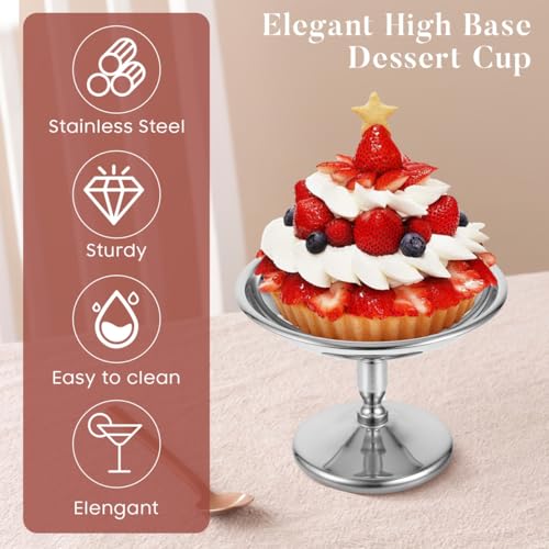 Image of Stainless Steel Dessert Cups, 2 Pcs 4 inch Sliver Footed Dessert Cups Mini Parfait Bowl for Sundae Snack Candy Fruit Ice Cream Pudding Yogurt Mousse Appetizer Bowl