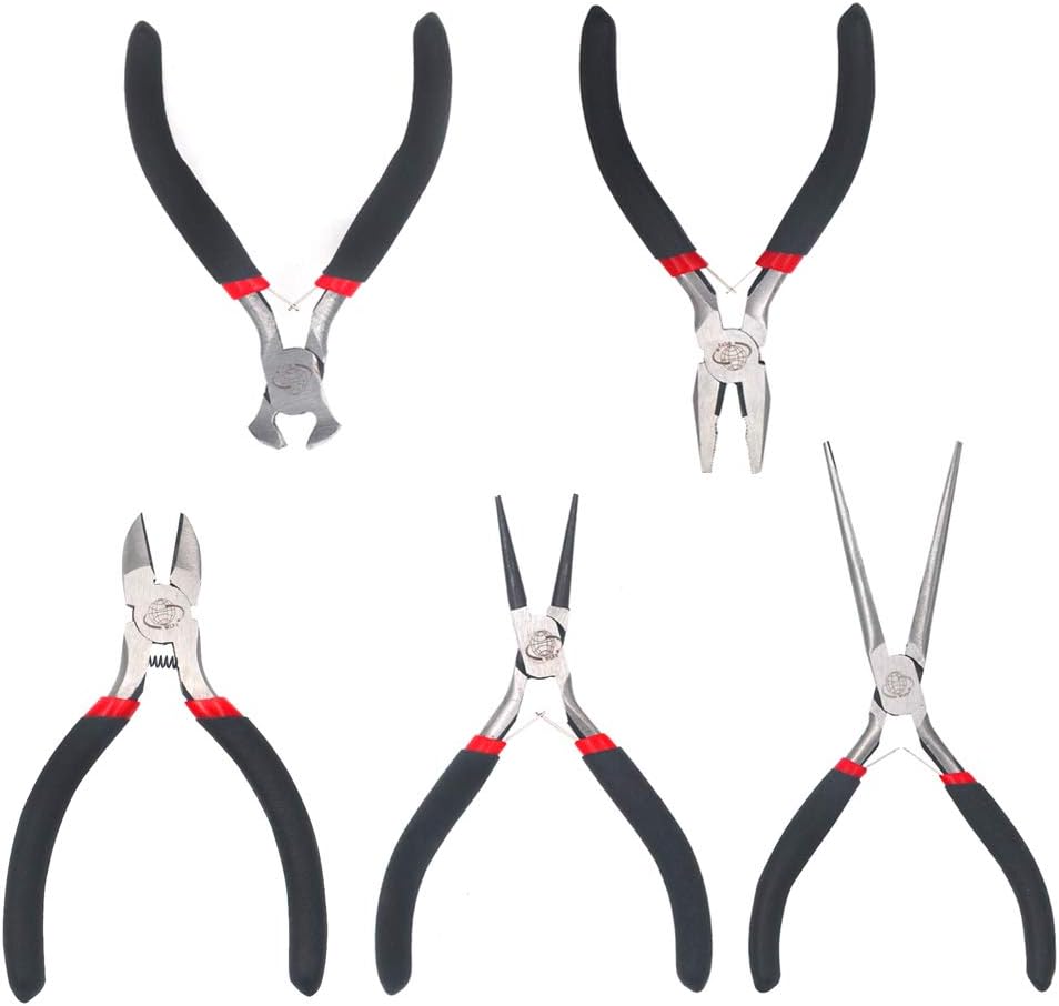 5 Piece Mini Pliers Set Professional Hand Tools Includes Needle Nose Pliers Lineman Pliers Round